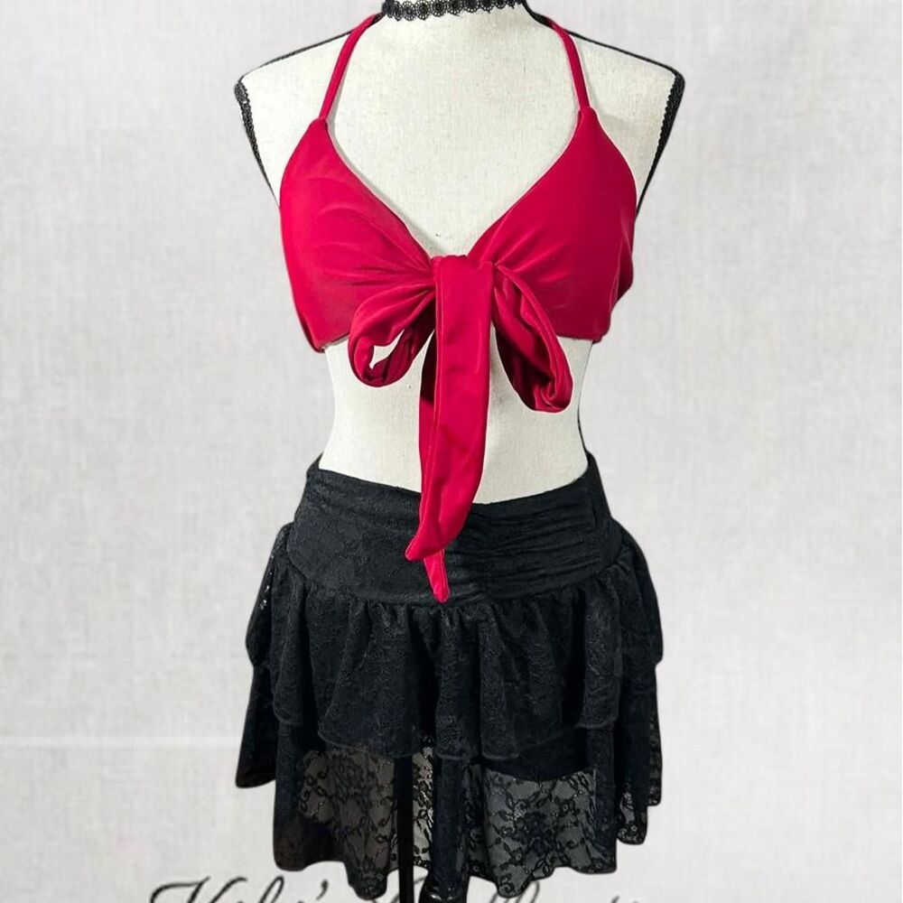 Chic Summer Red Tie Closure and Tie Front Bikini Top